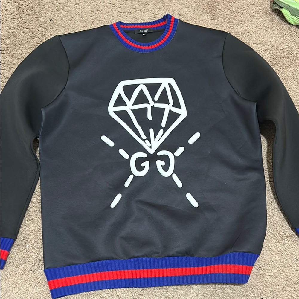 Gucci Black and Blue Crewneck Sweater with Graphic Design